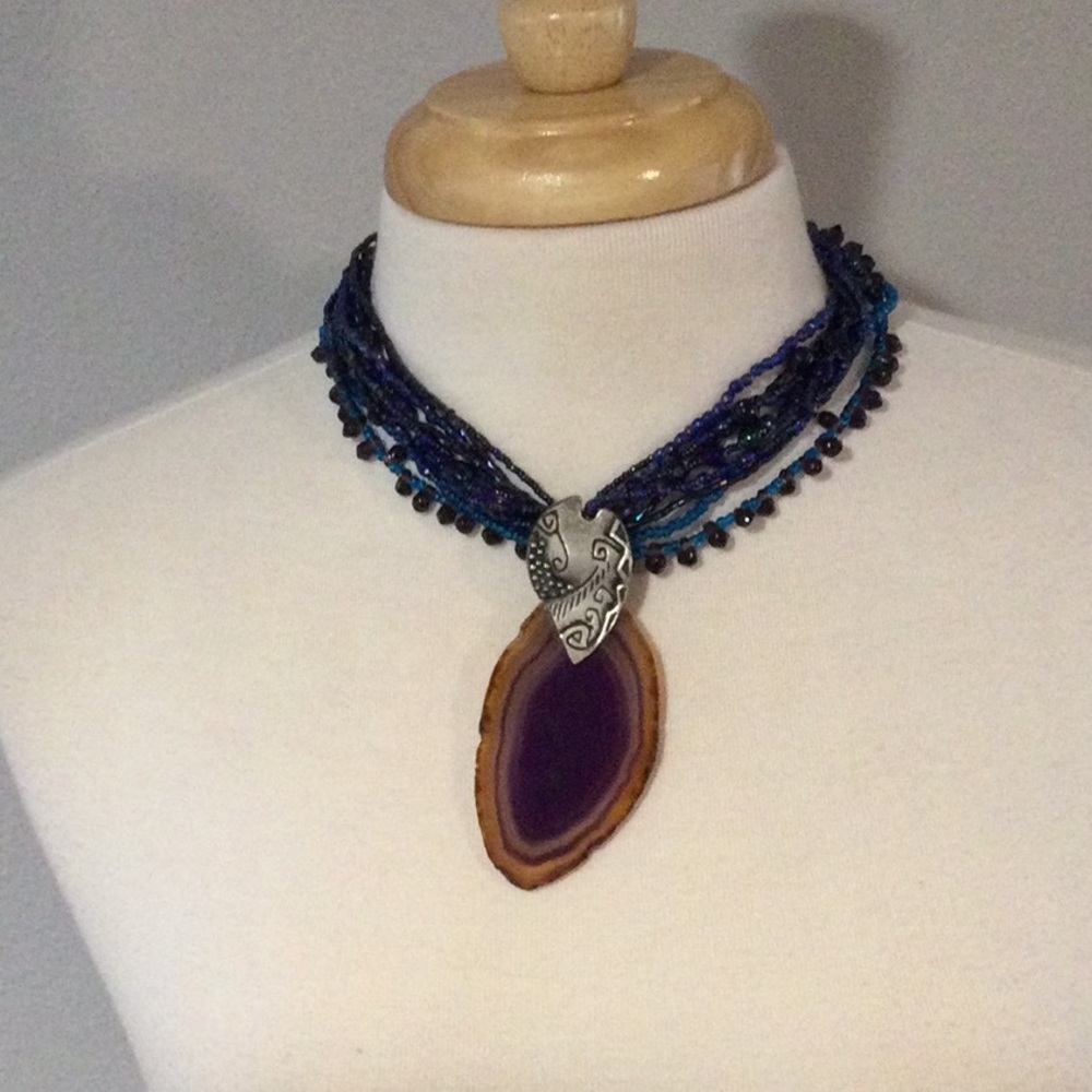 Chico's Amethyst Pendant Multicolor Beaded Necklace